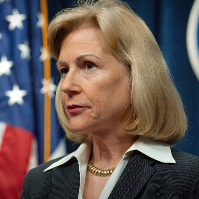 This historic 2009 photograph depicts the former Chief of the Influenza Branch for the National Center for Infectious Diseases, Nancy Cox, Ph.D., at the podium during a Centers for Disease Control and Prevention (CDC) press briefing held in order to discuss an update in the investigation of cases of Swine Influenza in California and Texas