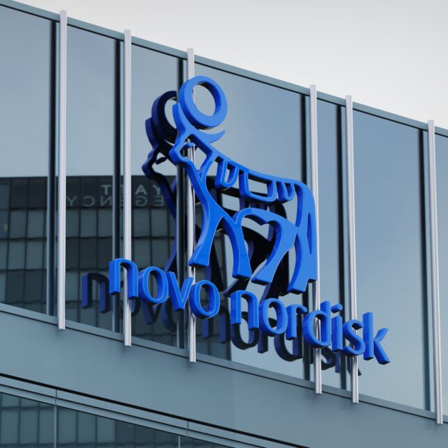 Novo Nordisk's logo on a building