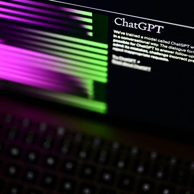 a screen displaying ChatGPT with magenta and neon green light – first opinion coverage from STAT
